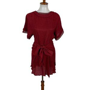 Princess Polly Dress 2 Burgundy Short Sleeve Tie Front Y2K Party